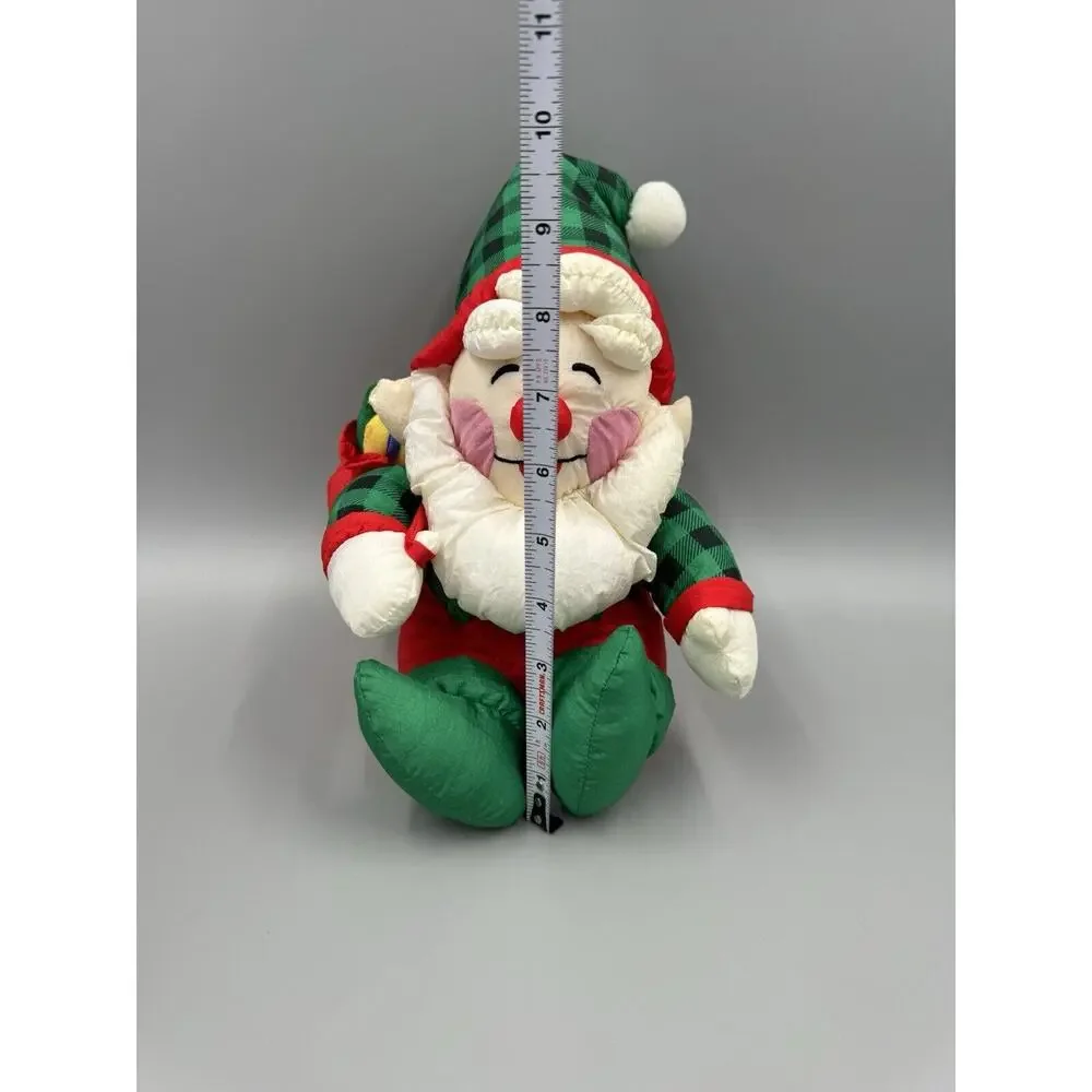 Vintage Nylon 12 Inch Christmas Stuffed Santa Claus Elf Carrying‎ Toy Gift Bag
